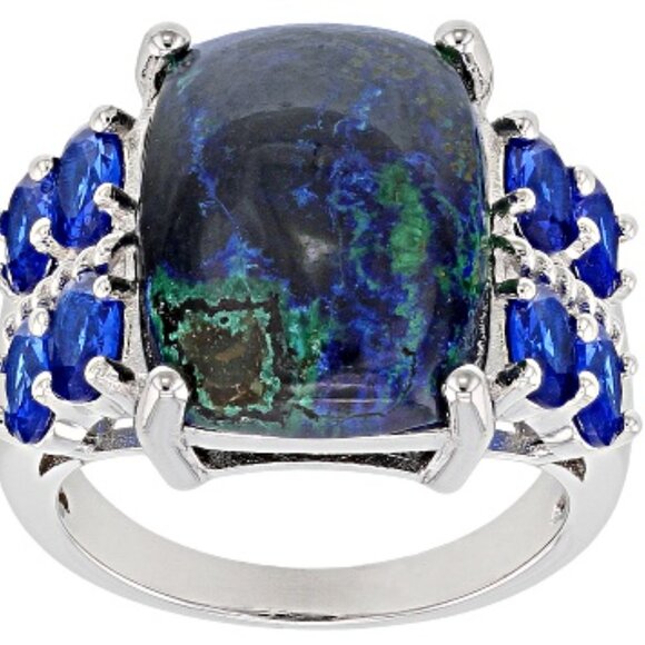 NWT JTV Blue azurmalachite rhodium over  steling silver ring 1.48ctw size 7 - Picture 1 of 4